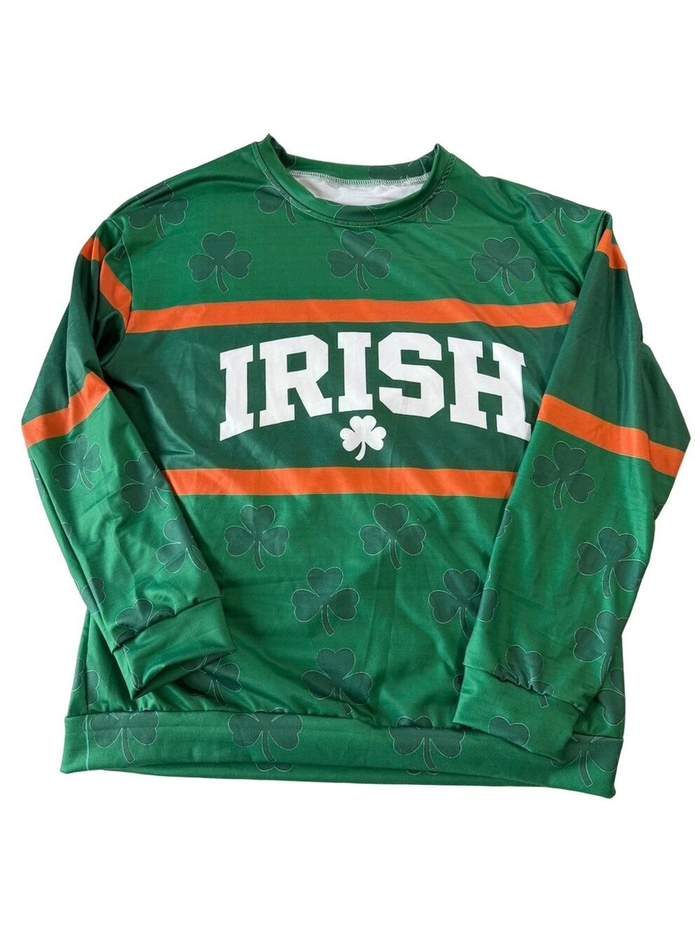 Men's Oversized Irish Cloverleaf Theme Long Sleeve Pull On Shirt Size Medium